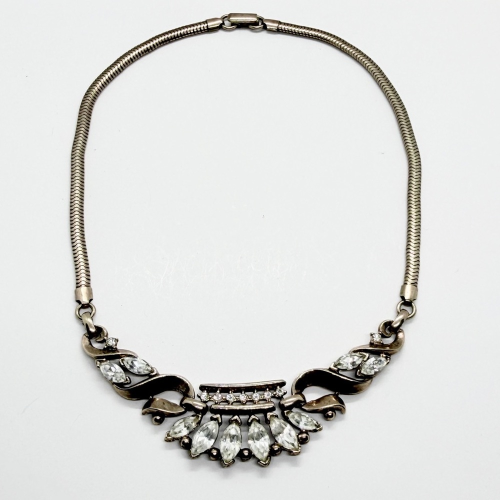 1950's Trifari Pat. Pend Alfred Philippe Coronet‎ Crown Rhinestone Necklace Vtg